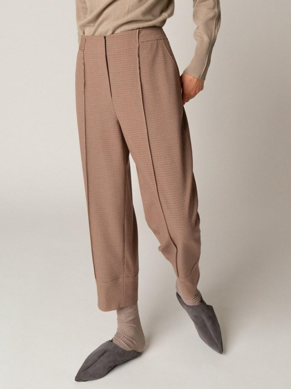 WNDERKAMMER Check Pintuck Pants - Beige | Garmentory