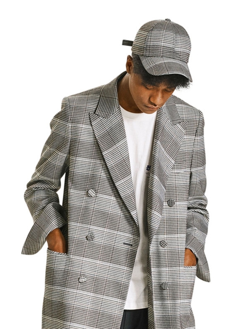 HEICH BLADE Glen Check Tailored Coat Gray Garmentory