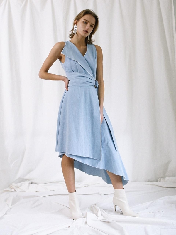 THE ASHLYNN Wendy One Collar Dress - Blue Denim | Garmentory