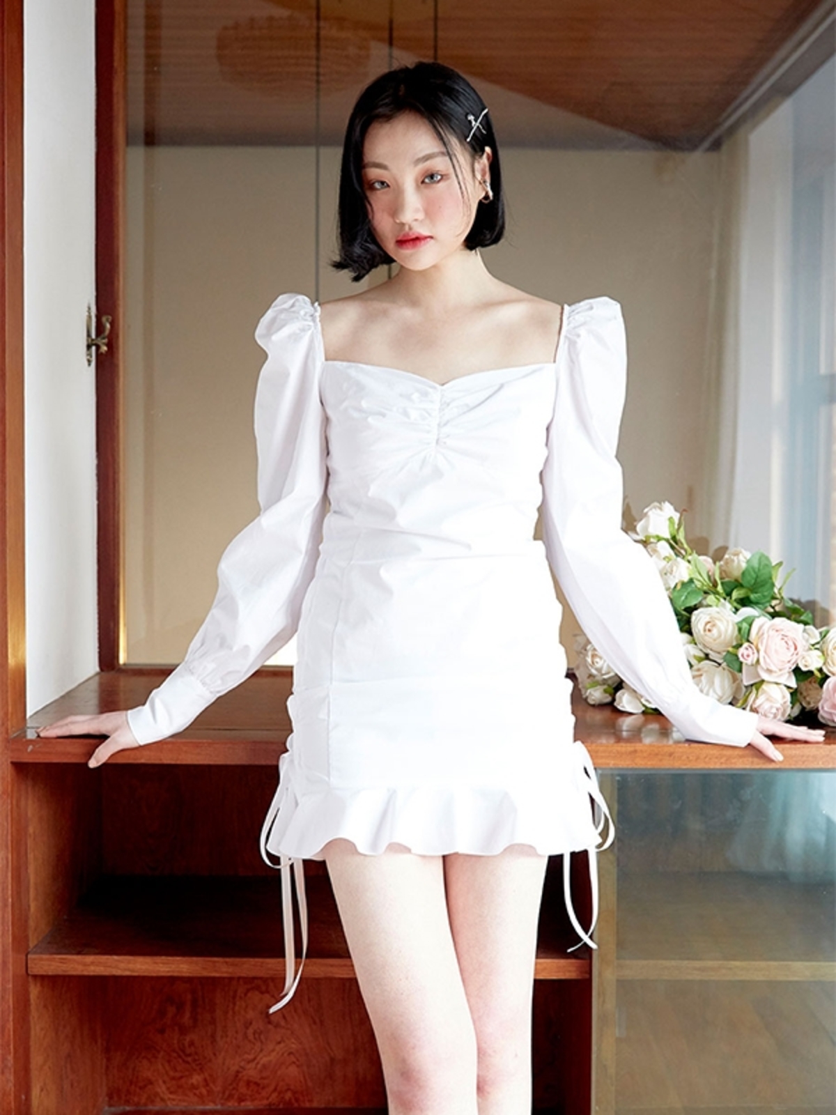 NOT YOUR ROSE Squre Lace-Up Dress - White on Garmentory