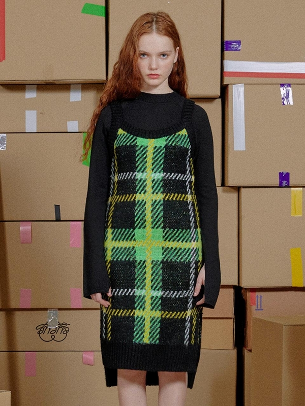 EYEYE Check Pattern Knit Dress | Garmentory EYEYE Check Pattern Knit Dress | Garmentory