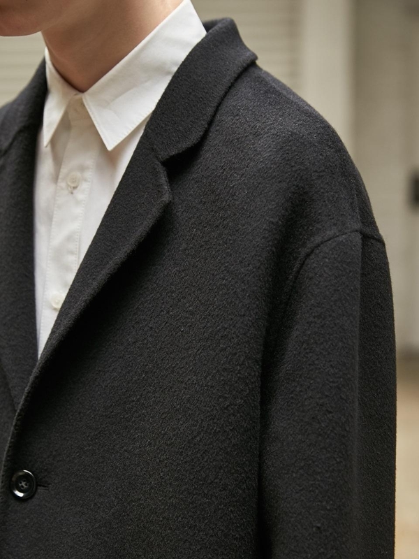 Unisex Collabotory Oversized Handmade Wool Coat - Black Unisex Collabotory Oversized Handmade Wool Coat - Black