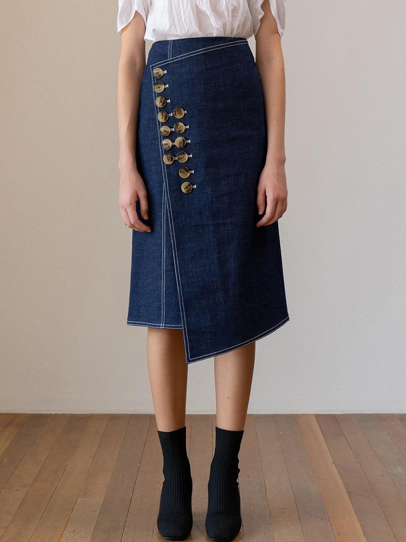 Kindersalmon Denim Wrap Skirt - Blue | Garmentory