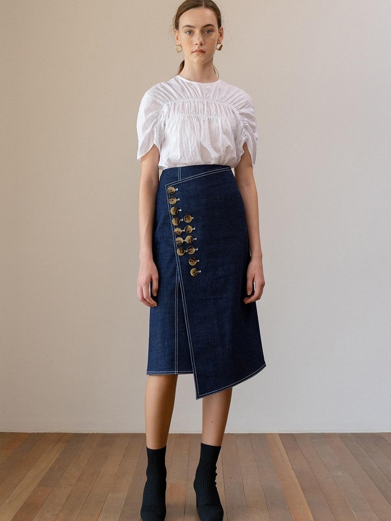 [MONOHA] / ☆ 25SS Blue denim wrap skirt / Blue Kindersalmon Denim Wrap Skirt - Blue | Garmentory