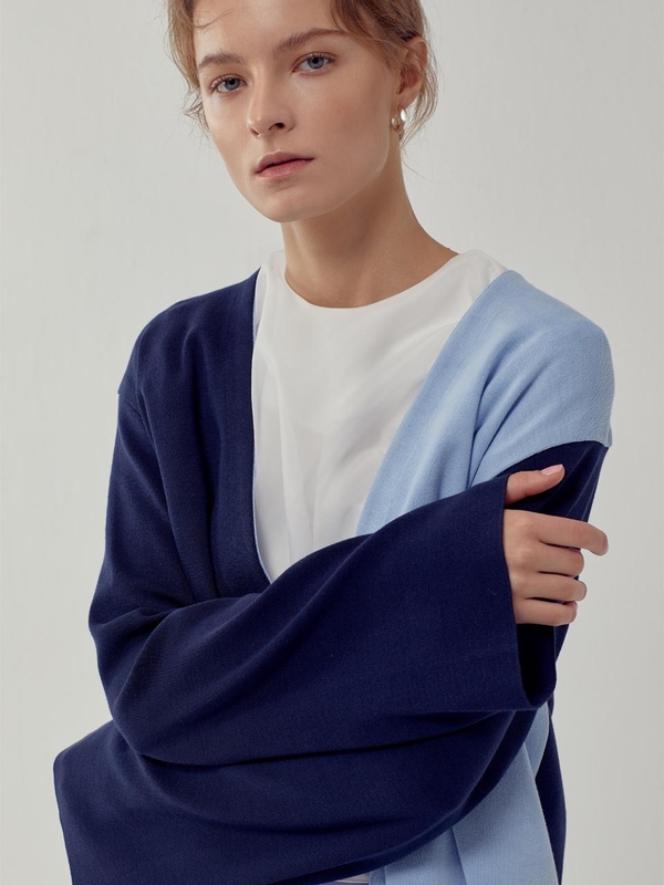 Frontrow X Recto Asymmetry Sleeveless Cardigan - Navy/Sky Blue Frontrow X Recto Asymmetry Sleeveless Cardigan - Navy/Sky Blue