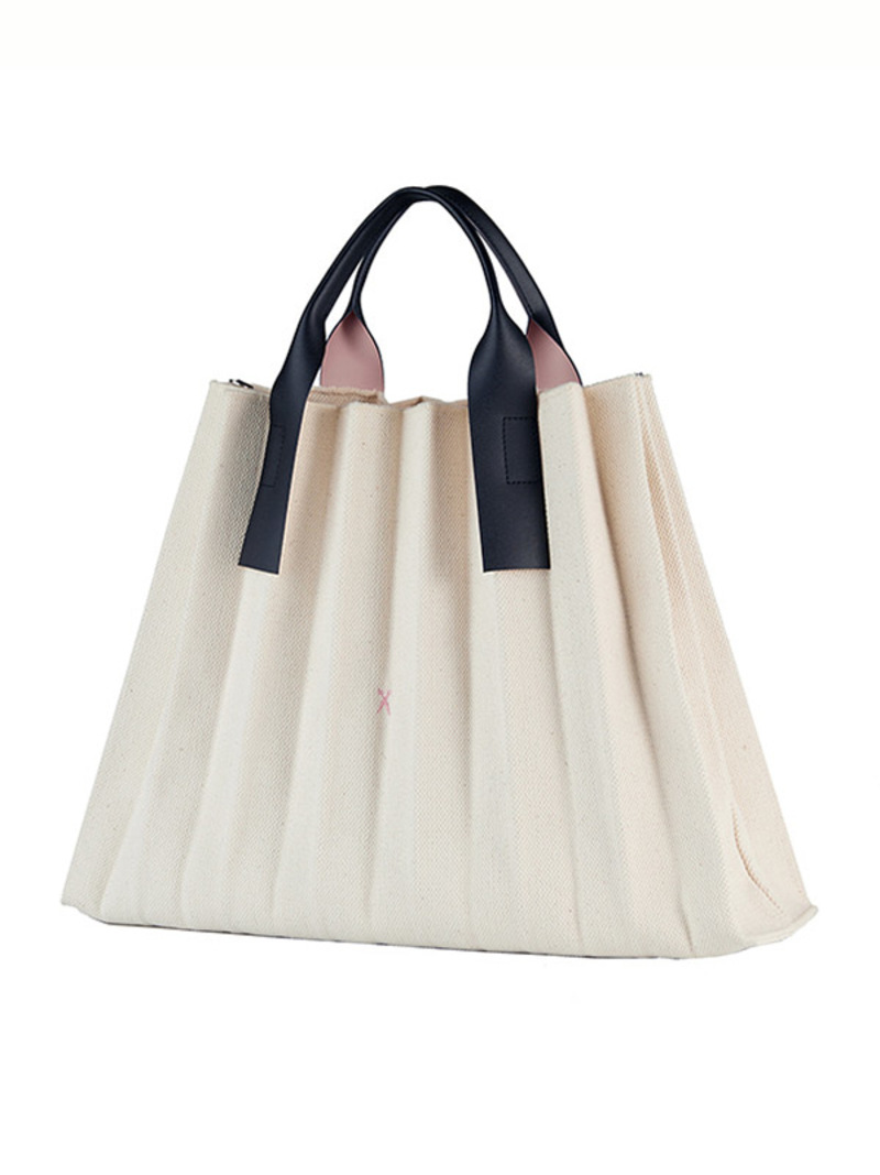 [ジョセフアンドステイシー]Lucky Pleats Canvas Tote S☆送料込 Lucky Pleats Canvas Tote S Ivory_Dark Brick | JOSEPH AND STACEY