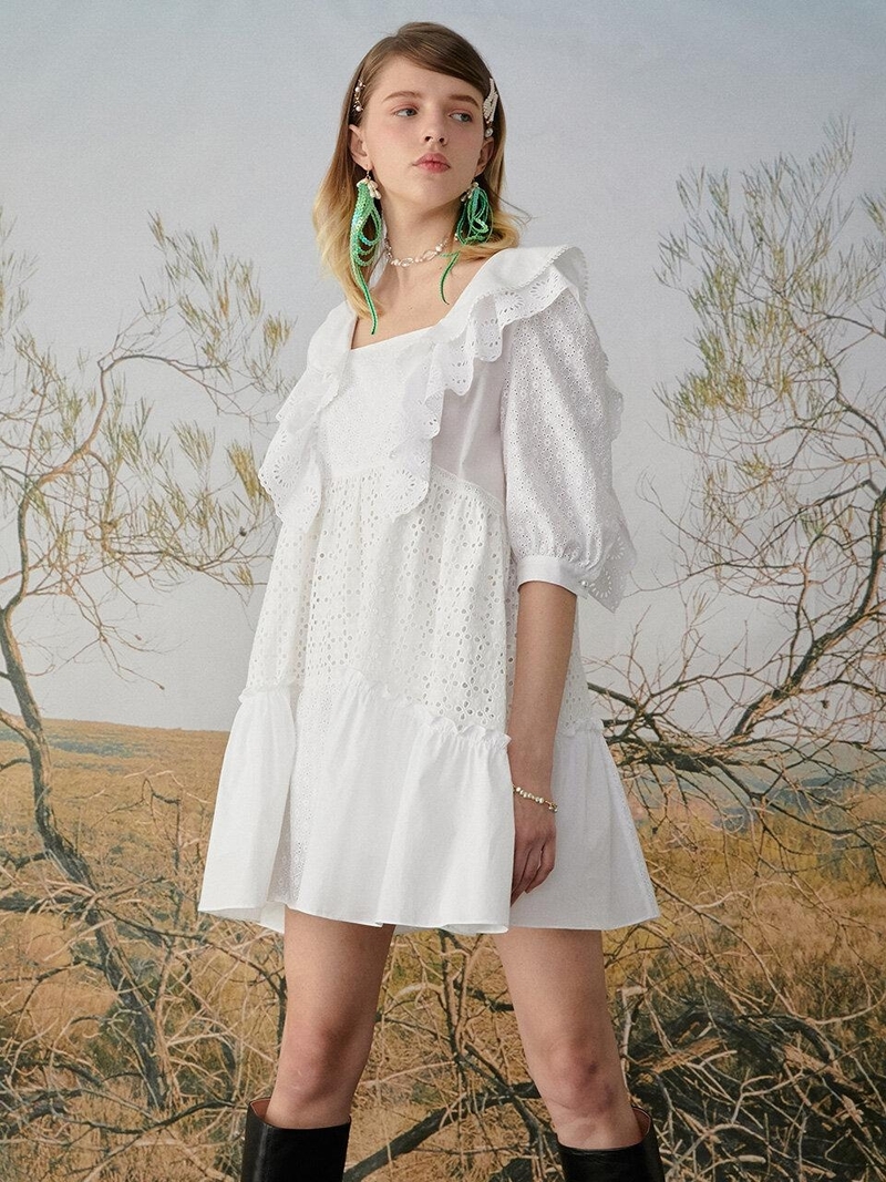 chinese dress ladies Delicate Days Eyelet Lace Cotton Mini Dress (White) · NanaMacs main image 0