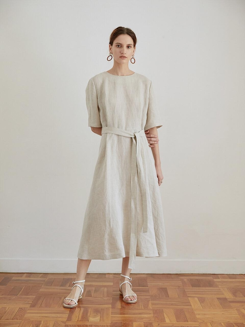 RAYE TOG Belted Long Dress - Natural Linen | Garmentory