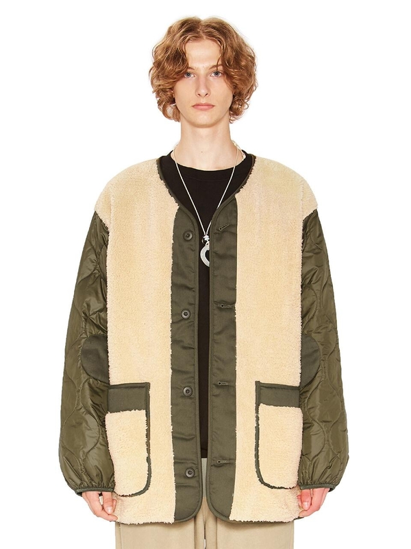 LIFUL MINIMAL GARMENTS. Collarless Sherpa Quilting Jacket LIFUL MINIMAL GARMENTS. Collarless Sherpa Quilting Jacket