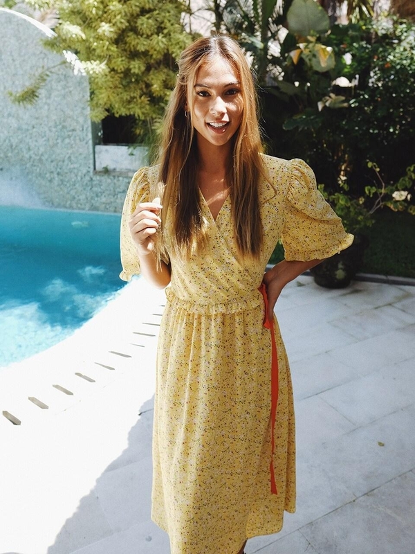gold shiny mini dress Noah Sun Yellow Ruffle Dress main image 0