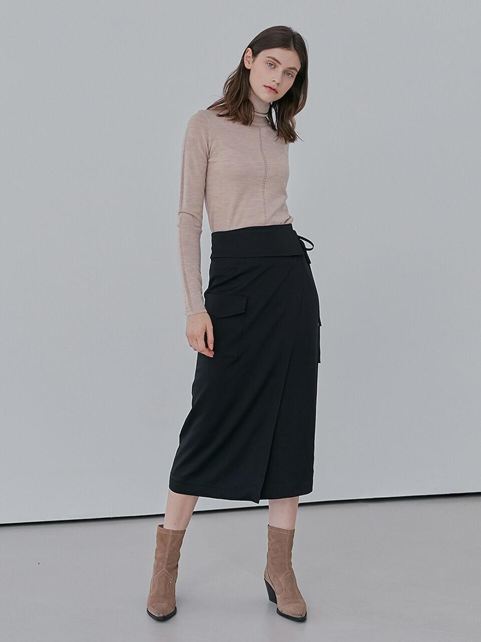 Among Satin Wrap Skirt Black Garmentory