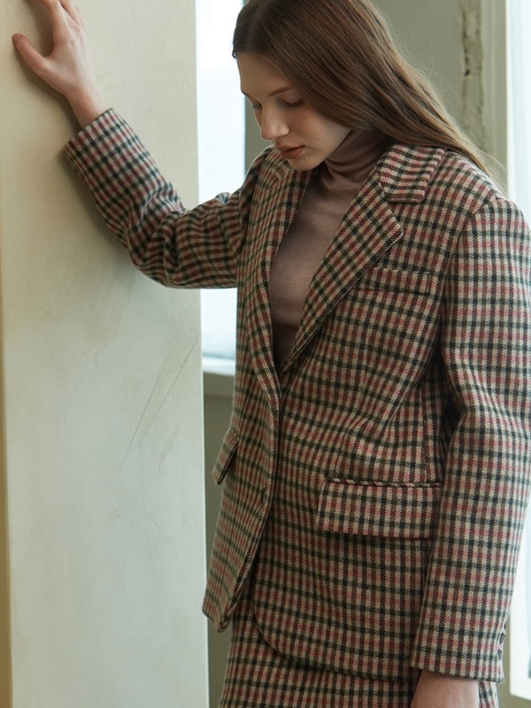 LOOKAST Gingham Check Single Fit Wool Jacket - Pink LOOKAST Gingham Check Single Fit Wool Jacket - Pink