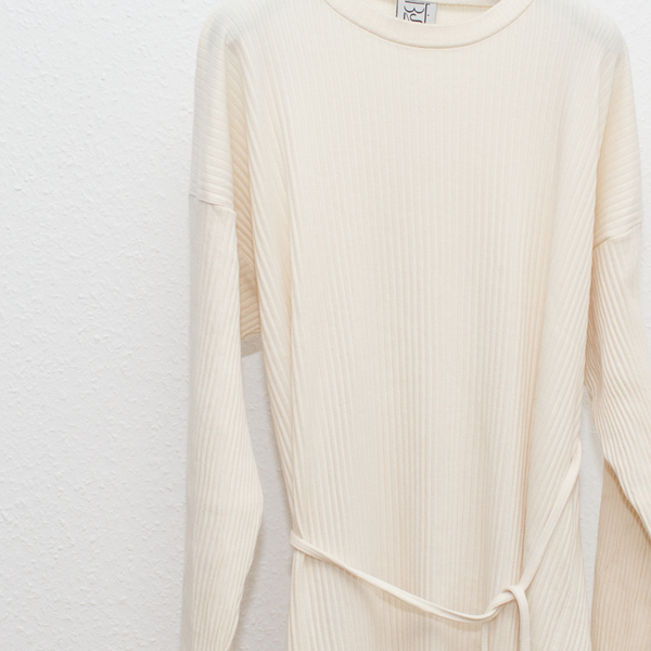 Baserange Fleece RIB Shaw Long Sleeve Kaftan - Off White Baserange Fleece RIB Shaw Long Sleeve Kaftan - Off White