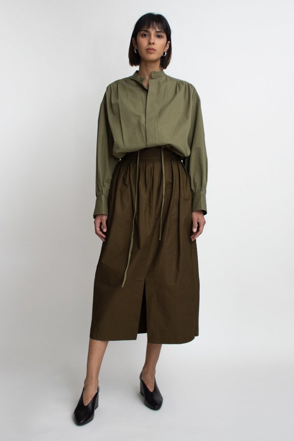 W A N T S Cotton Slit Midi Skirt - Olive W A N T S Cotton Slit Midi Skirt - Olive