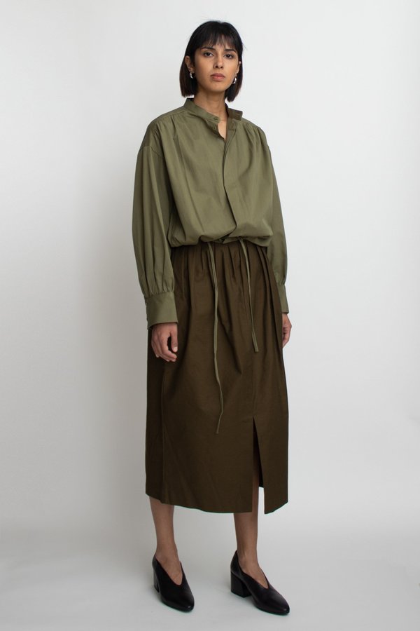 W A N T S Cotton Slit Midi Skirt - Olive W A N T S Cotton Slit Midi Skirt - Olive