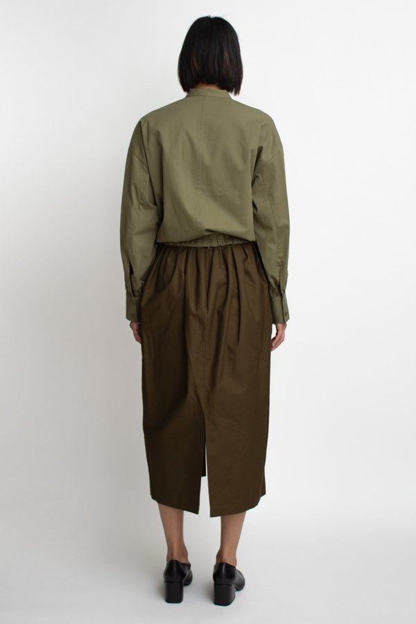 W A N T S Cotton Slit Midi Skirt - Olive W A N T S Cotton Slit Midi Skirt - Olive