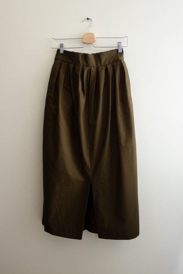W A N T S Cotton Slit Midi Skirt - Olive W A N T S Cotton Slit Midi Skirt - Olive
