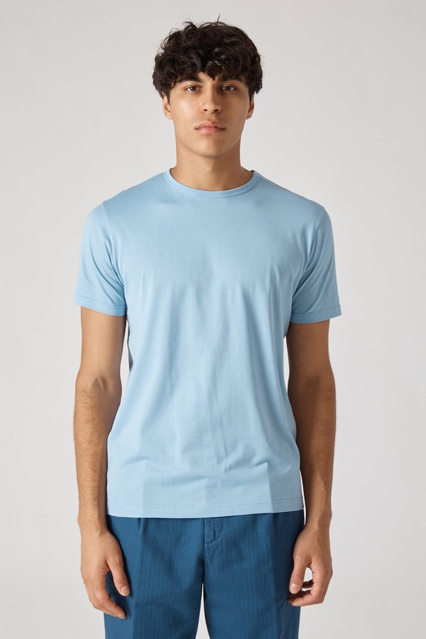 Sunspel Short Sleeve Crew Neck T-Shirt - Sky Blue Sunspel Short Sleeve Crew Neck T-Shirt - Sky Blue