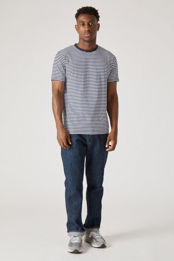 Sunspel Short Sleeve Crew Neck T-Shirt - White/Navy Sunspel Short Sleeve Crew Neck T-Shirt - White/Navy