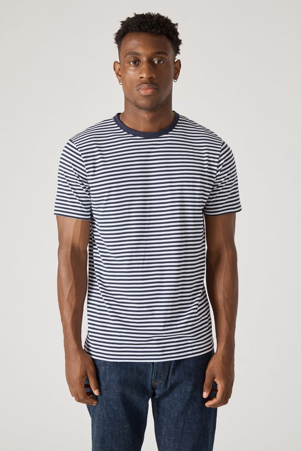 Sunspel Short Sleeve Crew Neck T-Shirt - White/Navy Sunspel Short Sleeve Crew Neck T-Shirt - White/Navy