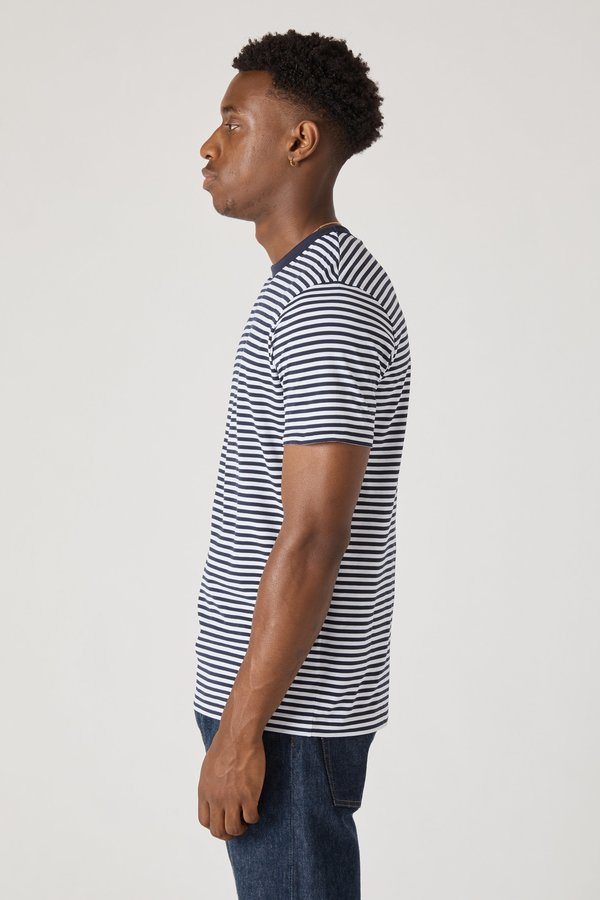 Sunspel Short Sleeve Crew Neck T-Shirt - White/Navy Sunspel Short Sleeve Crew Neck T-Shirt - White/Navy