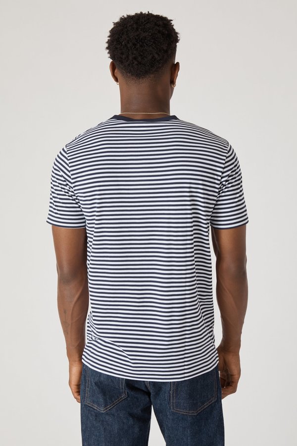 Sunspel Short Sleeve Crew Neck T-Shirt - White/Navy Sunspel Short Sleeve Crew Neck T-Shirt - White/Navy