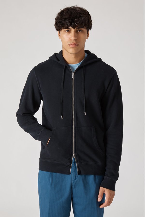 Sunspel Zip Fleece Hoody - Black Sunspel Zip Fleece Hoody - Black