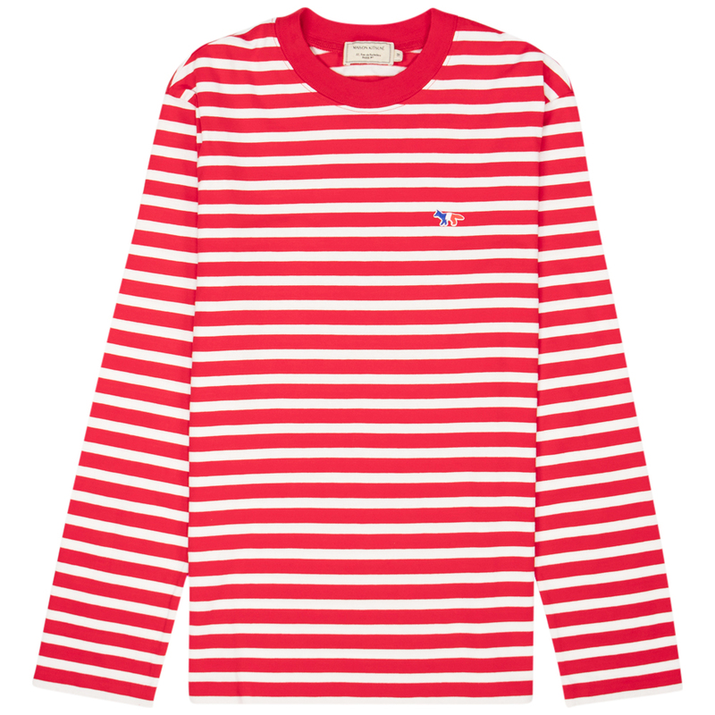 Tシャツ・カットソー MAISON KITSUNE MARIN TEE-SHIRT TRICOLOR FOX PATCH 4KS537 Maison Kitsuné tricolor fox patch marin t-shirt - Red White