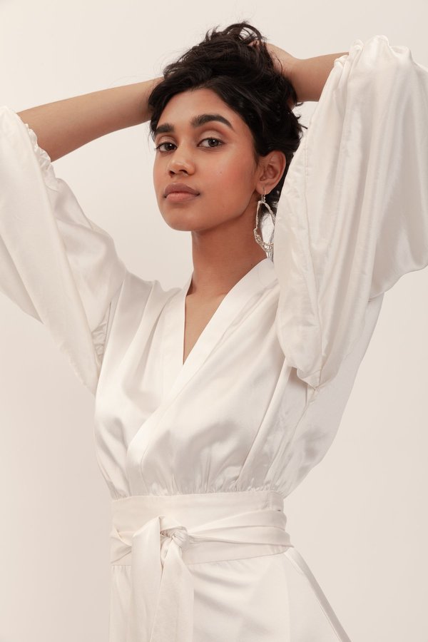 BEFORE MARCH Isabel Wrap Dress - Ivory Washed Silk BEFORE MARCH Isabel Wrap Dress - Ivory Washed Silk
