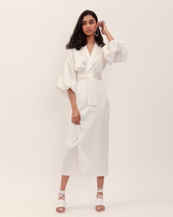 BEFORE MARCH Isabel Wrap Dress - Ivory Washed Silk BEFORE MARCH Isabel Wrap Dress - Ivory Washed Silk