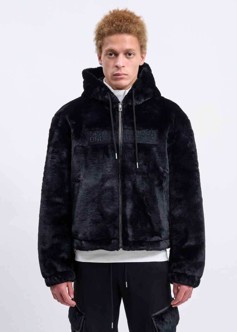 EMBROIDERED FAUX FUR HOODED JACKET WHITE