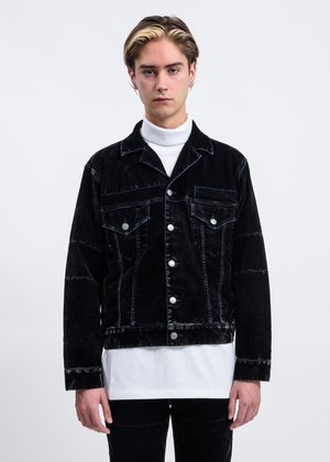 Christian Dada Flock-print Patchwork Denim Jacket - Black | Garmentory