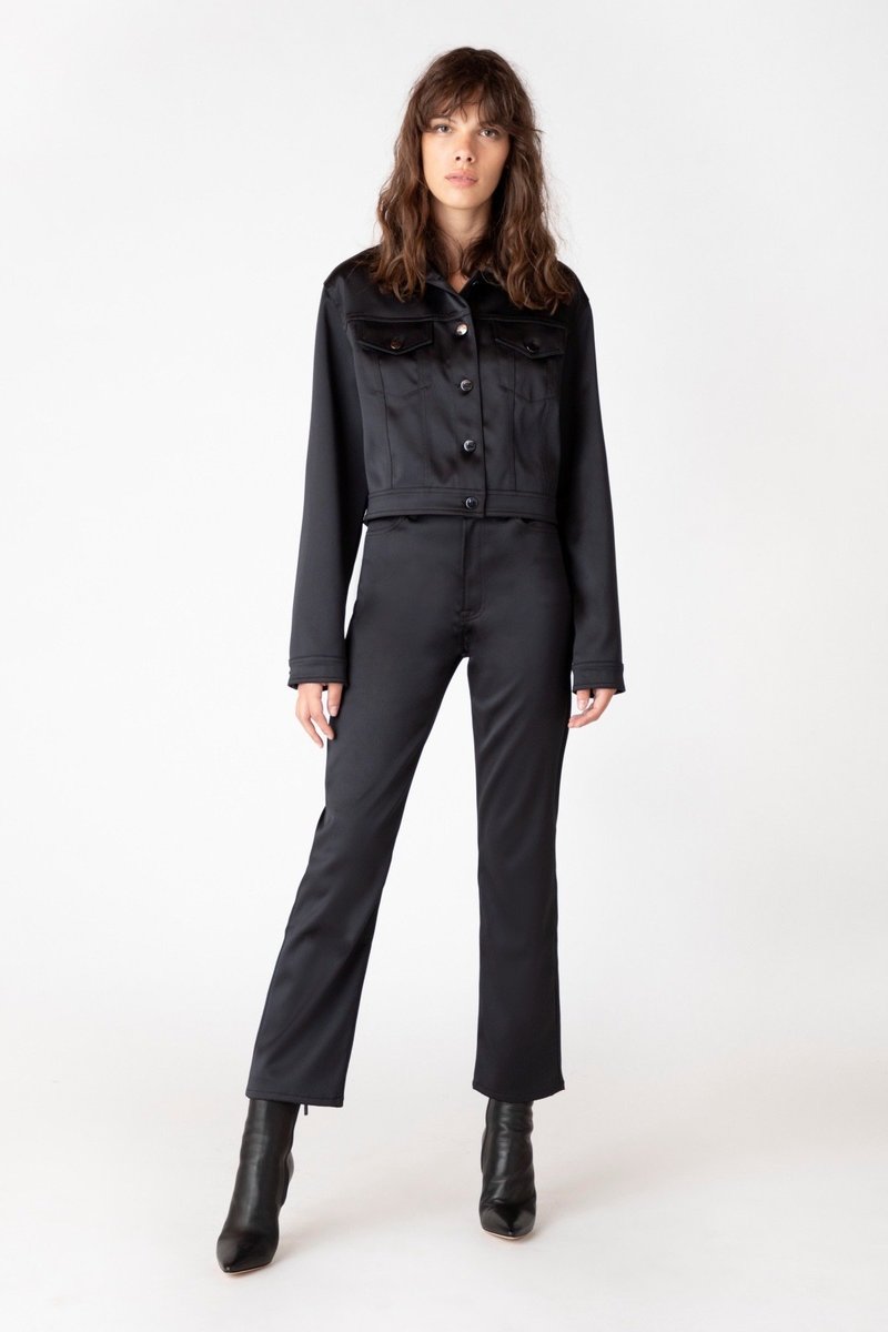 J Brand Jules HIgh Rise Straight Denim - Black Satin