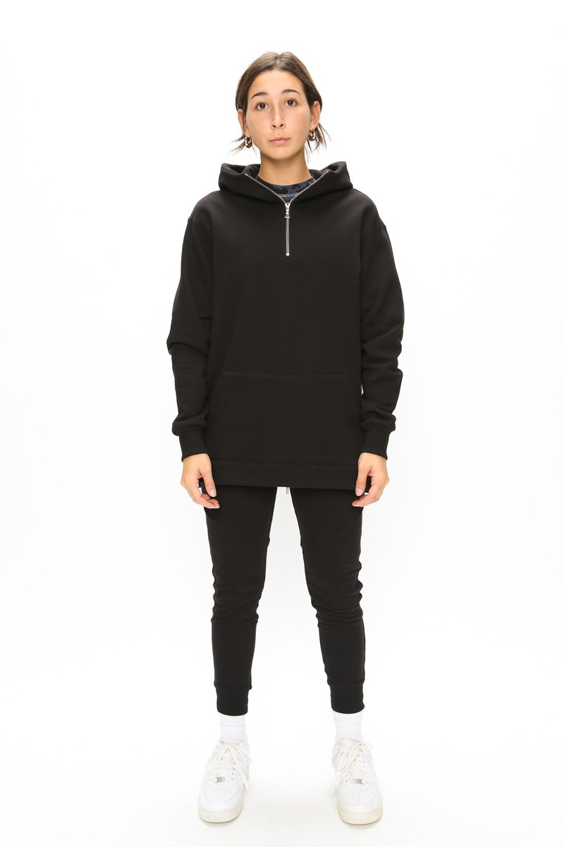 John Elliott Half Zip Villain Hoodie - Black | Garmentory