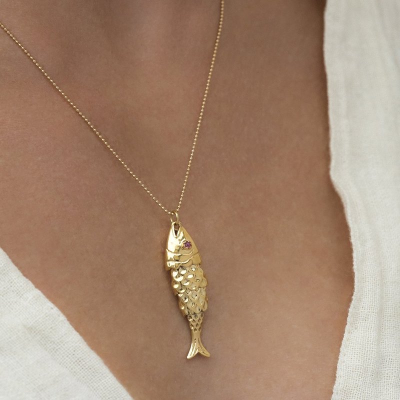 LEAH ALEXANDRA LUCKY FISH NECKLACE SAPPHIRE - Gold Plated
