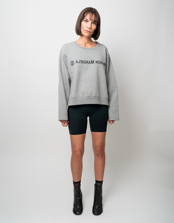 MM6 Maison Margiela Backward Logo Crop Sweatshirt - Heather Grey MM6 Maison Margiela Backward Logo Crop Sweatshirt - Heather Grey