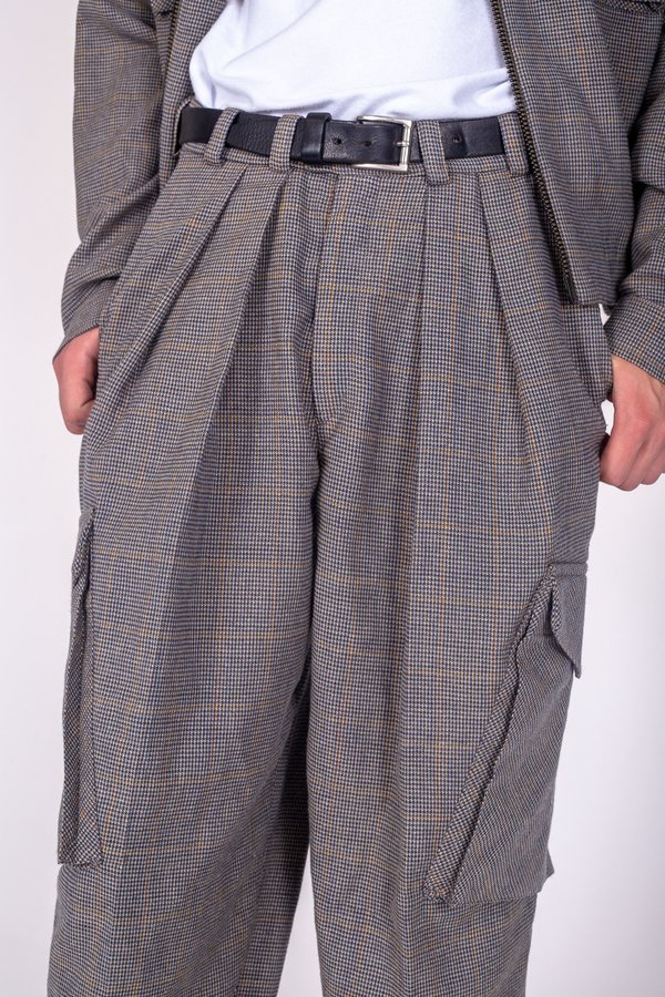 FOUR HORSEMEN Plaid Wool Suit Pant - Brown