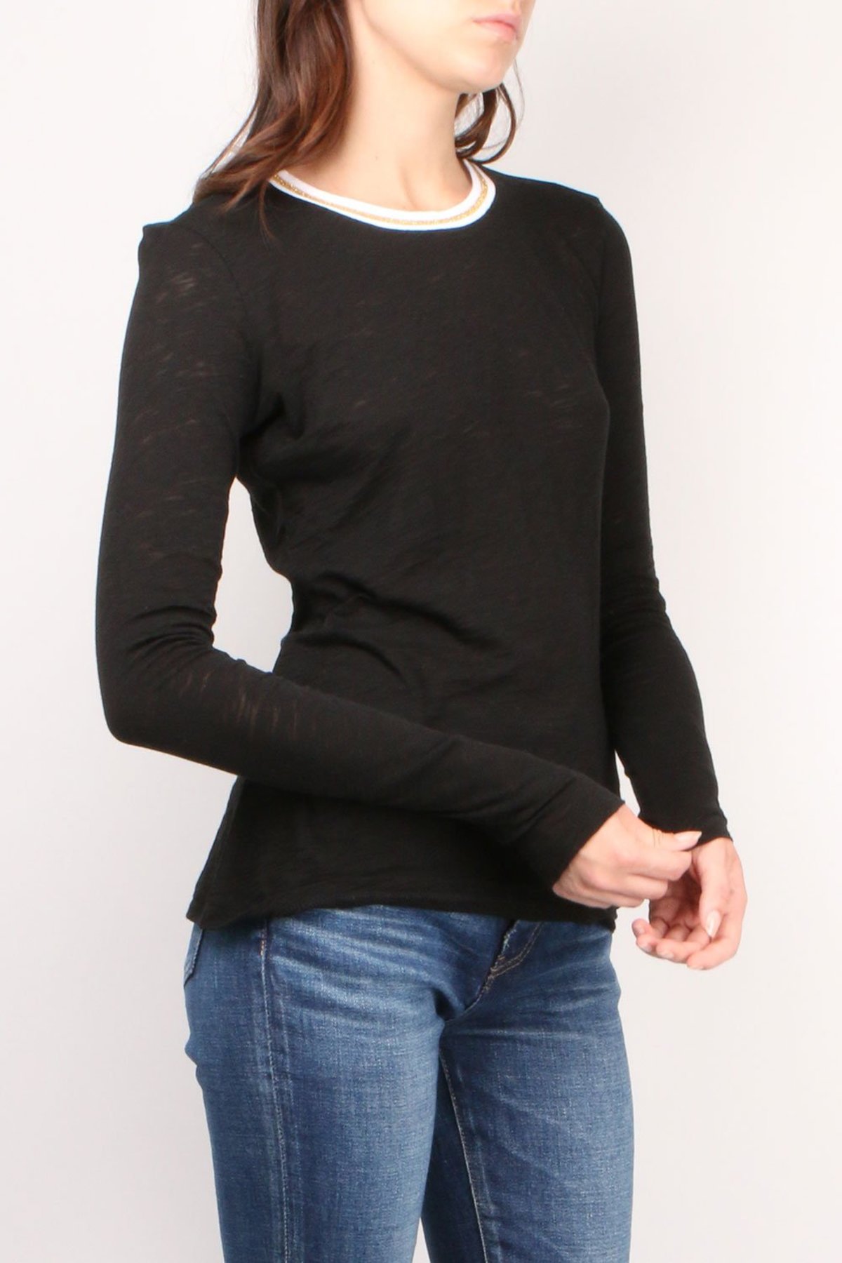 GOLDIE Long sleeve Tipped Tee - Black/Gold - Image 2 of 3