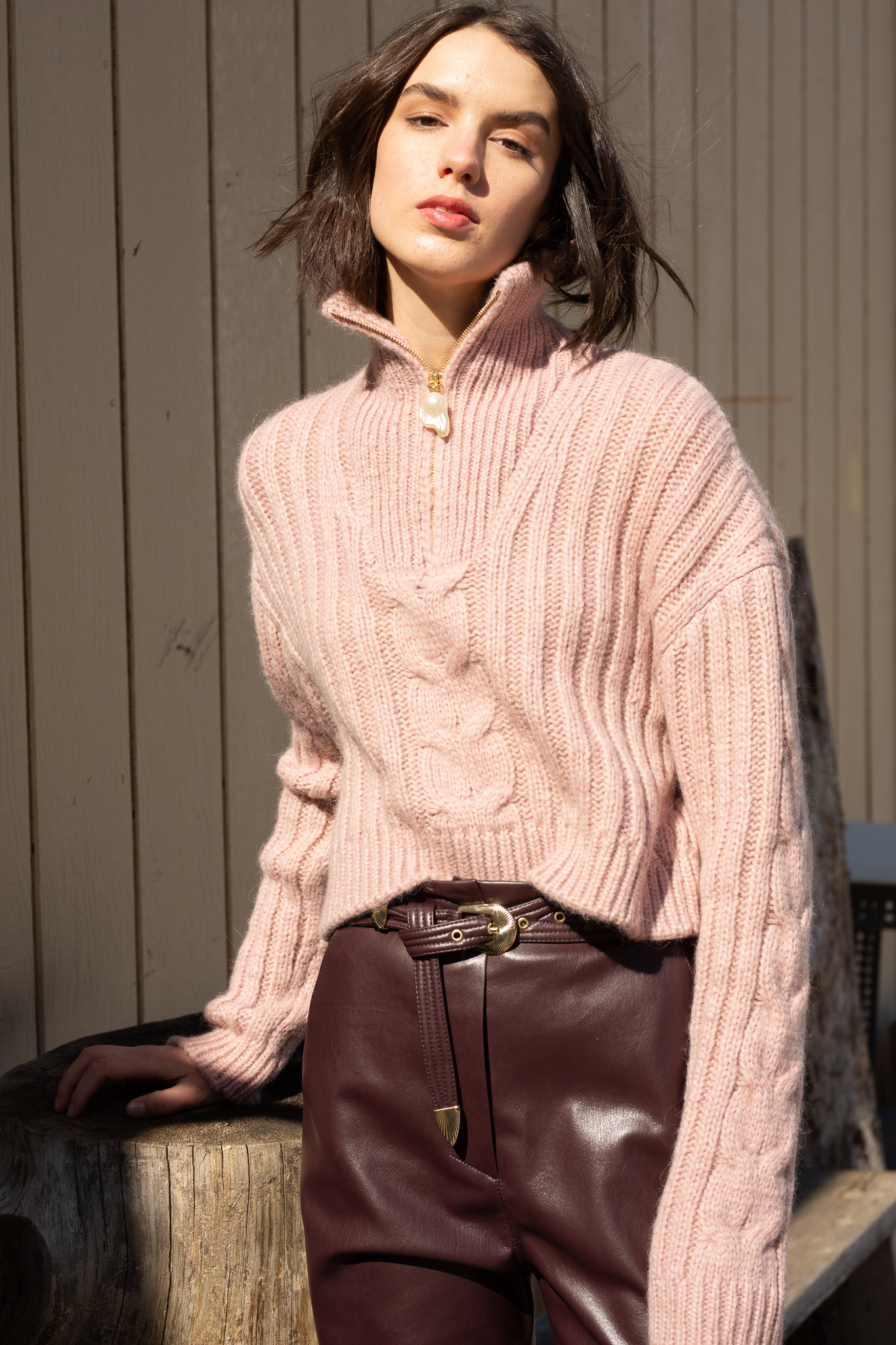 Nanushka Cropped Cable Knit Sweater - Pale Pink | Garmentory