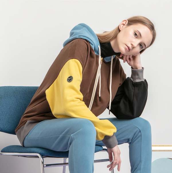 Unisex MATTER MATTERS Colourblock full zip hoodie - Brown/Yellow/Blue Unisex MATTER MATTERS Colourblock full zip hoodie - Brown/Yellow/Blue