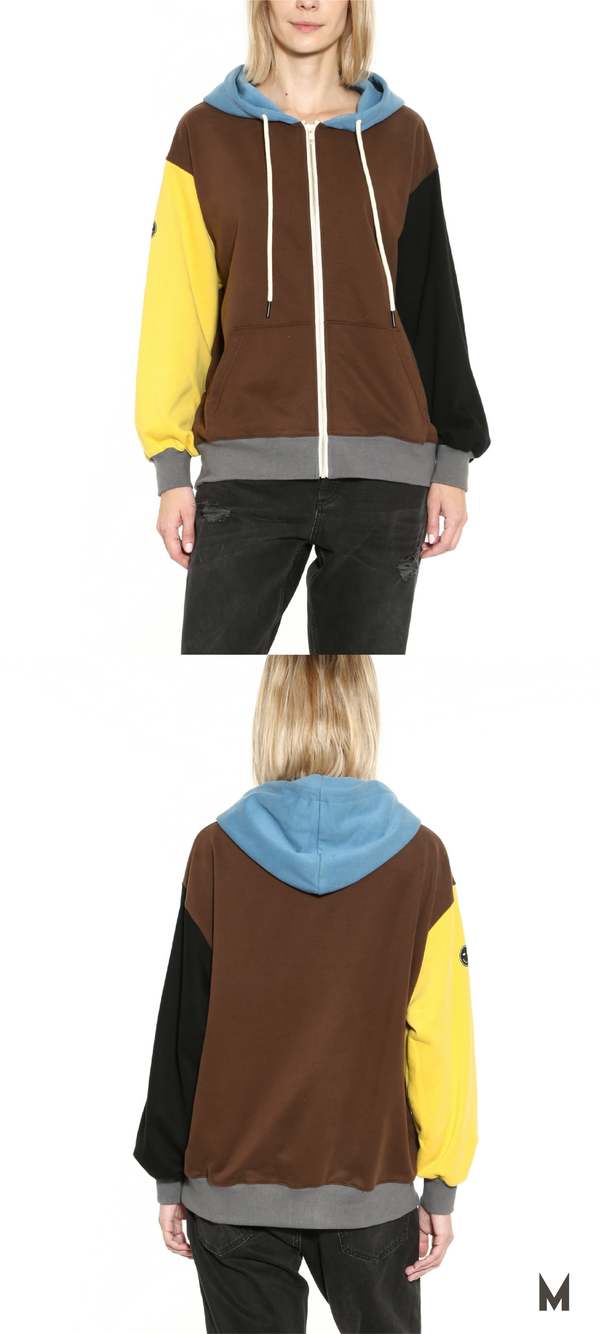 Unisex MATTER MATTERS Colourblock full zip hoodie - Brown/Yellow/Blue Unisex MATTER MATTERS Colourblock full zip hoodie - Brown/Yellow/Blue
