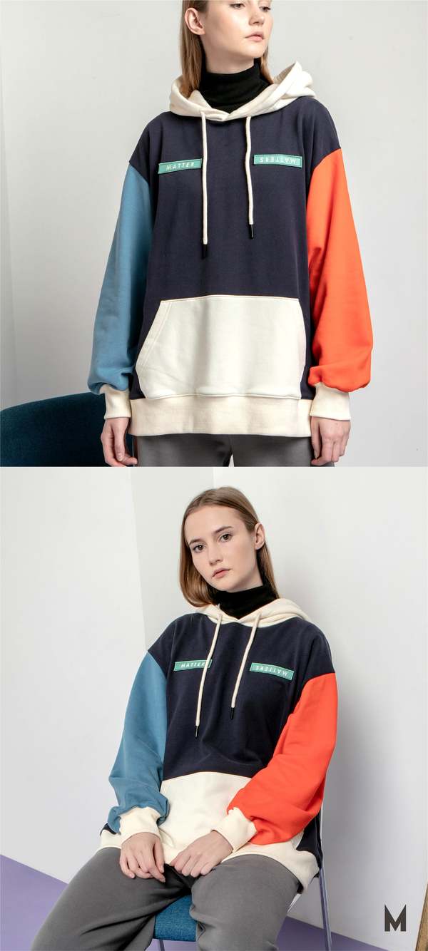 Unisex MATTER MATTERS Colourblock hoodie - Navy Multi Unisex MATTER MATTERS Colourblock hoodie - Navy Multi