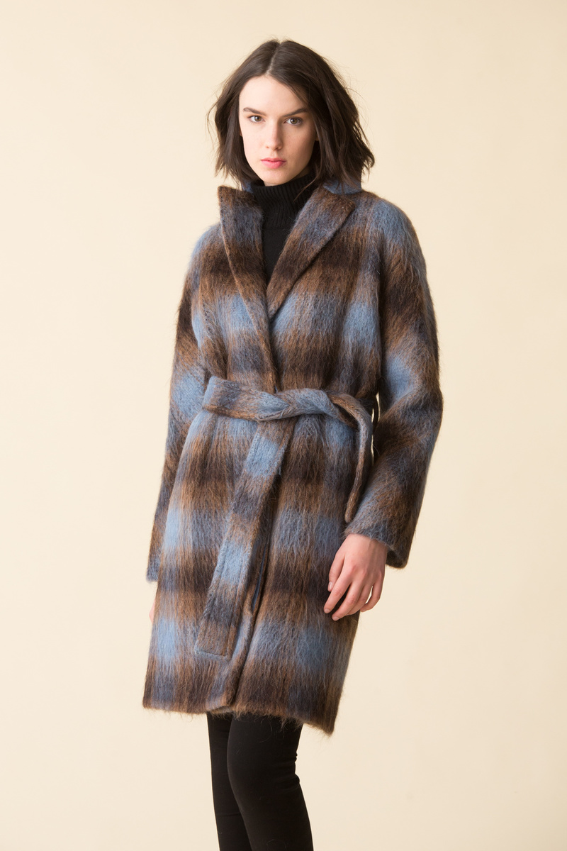 Vince Belted Plaid Coat Azurite Plaid Garmentory