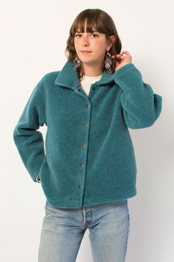 teal fuzzy jacket