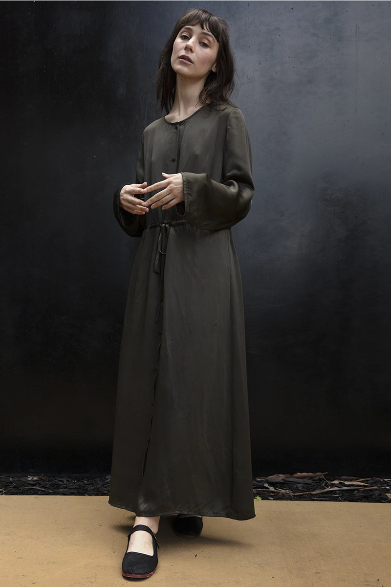 Ali Golden Long Sleeve Button Down Maxi Dress Mud Garmentory