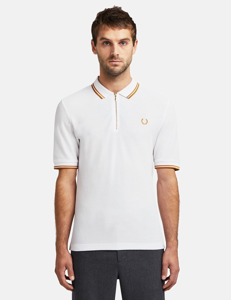 Fred Perry x Miles Kane Zip Detail Pique Shirt - White | Garmentory