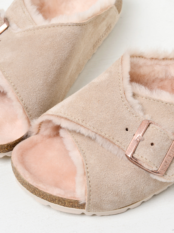 shearling birkenstocks nude