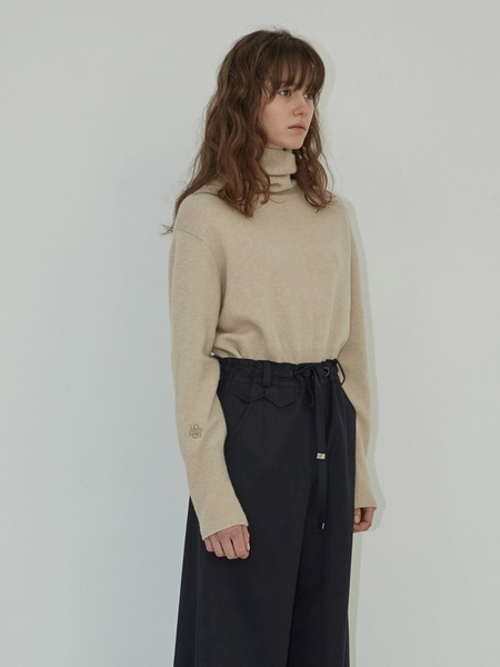 Beige Turtleneck Knitted Cutout Backless Top main image 1