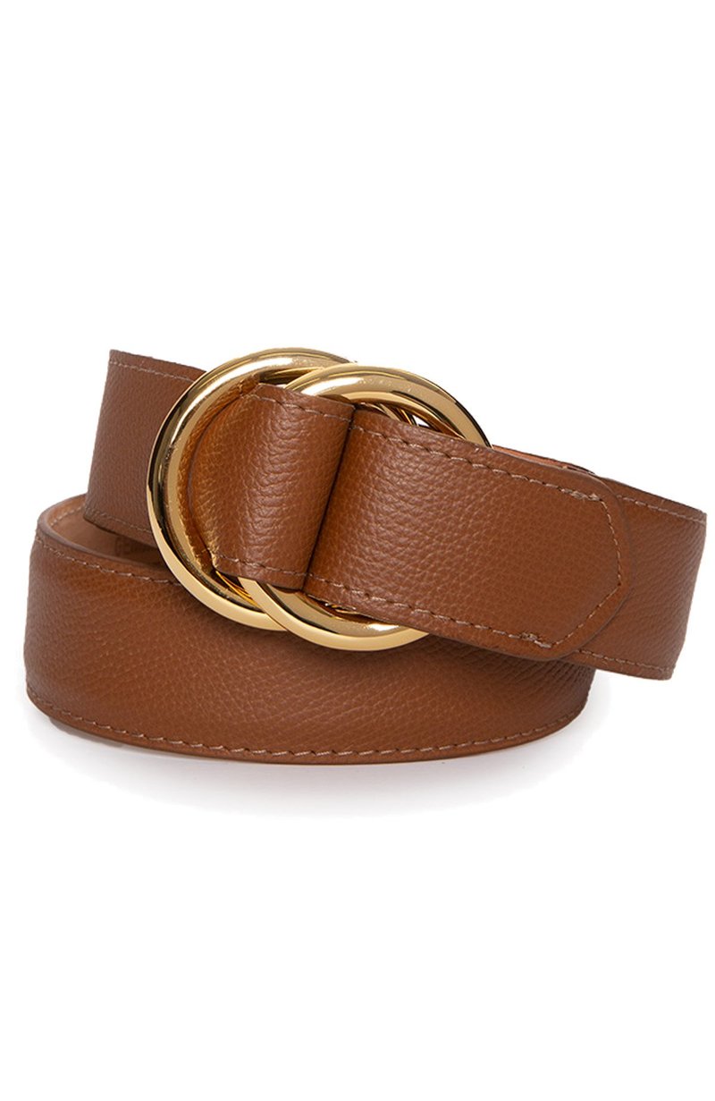 KLEINBERG Pebbled Calf Belt with O Ring Cognac Garmentory