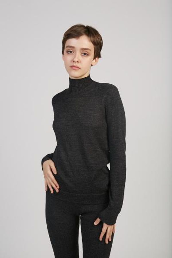 Wol Hide Layering rib alpaca mockneck sweater - charcoal